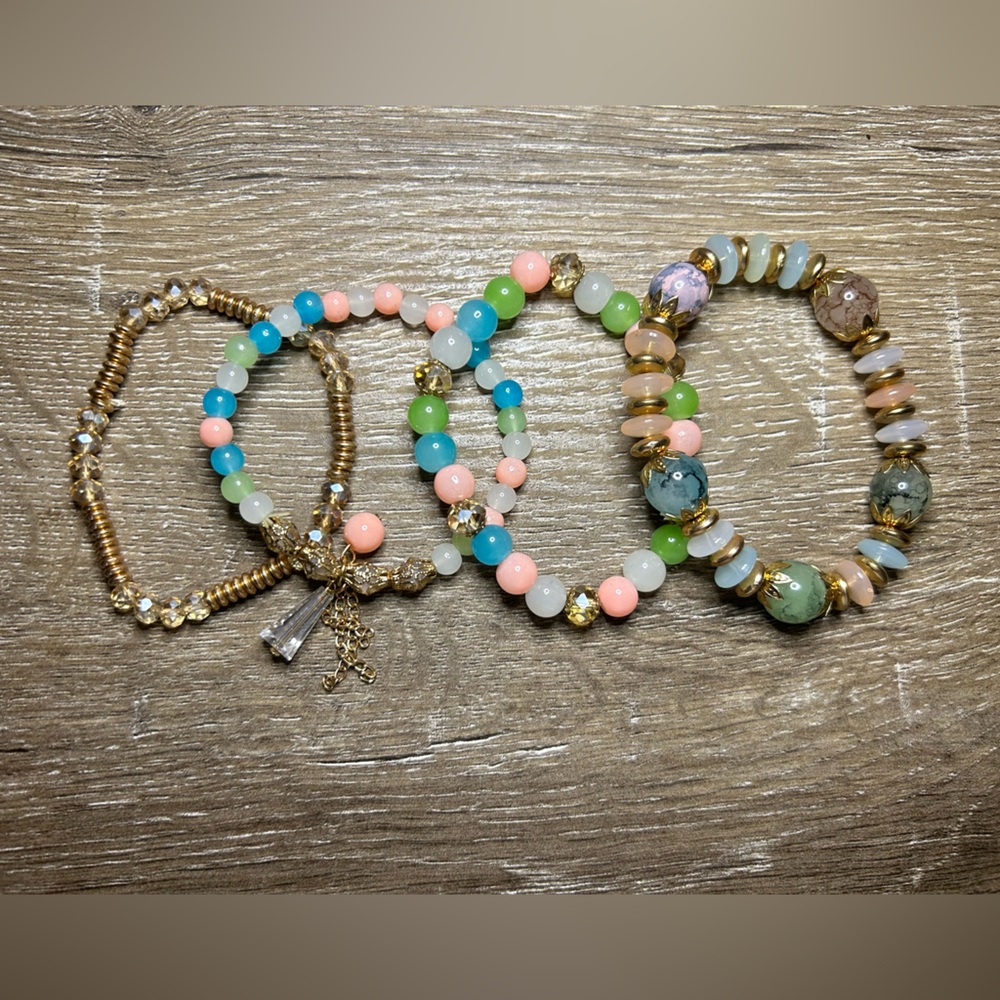 Gold and Pink Dainty Bracelet Set